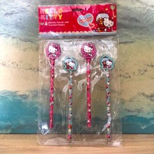 HELLO KITTY pencils scented erasers 4 pack NWT
